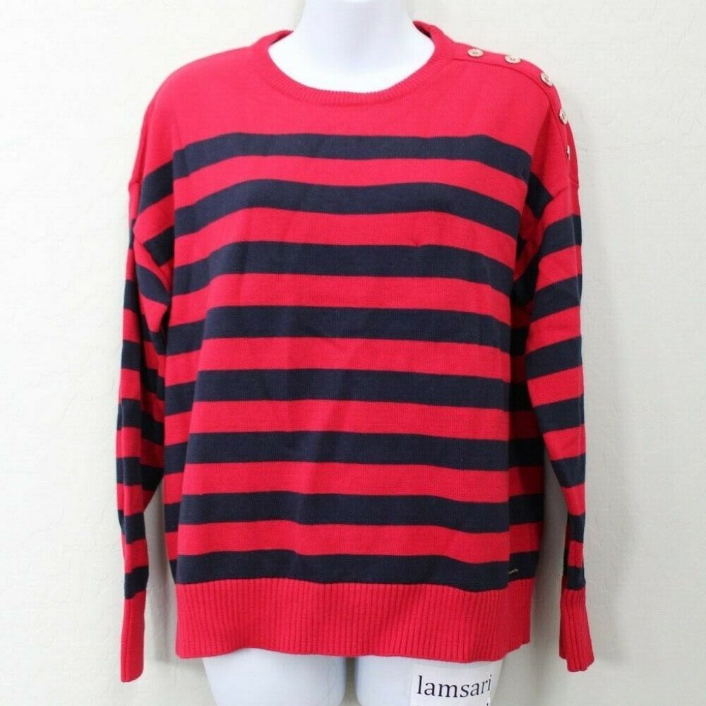 Tommy Hilfiger Striped Ribbed Knit Button Detail Size S